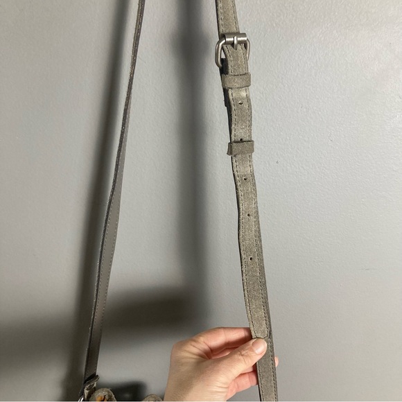 Patricia Nash Bronte Gray Suede Bohemian Drawstring Bucket Bag fringe - Picture 11 of 16